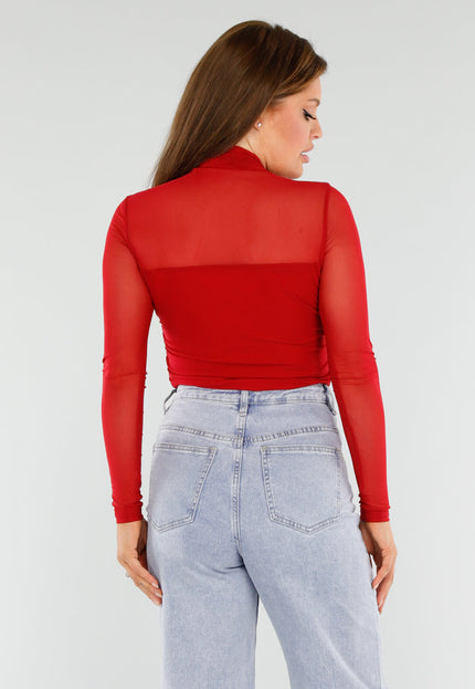 SALE30 Rode Mesh Top Met Hoge Hals