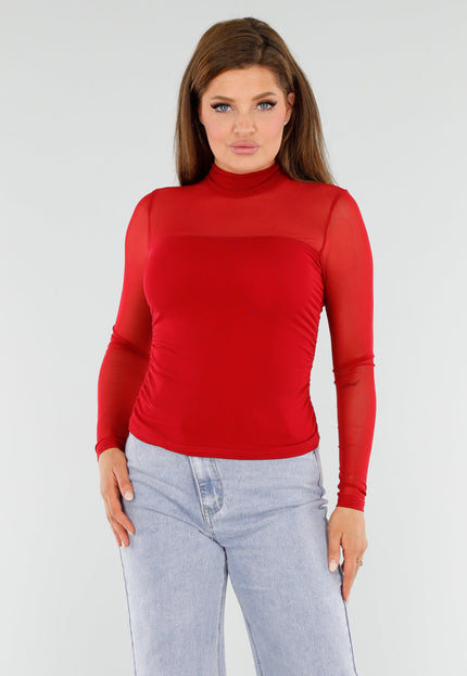 SALE30 Rode Mesh Top Met Hoge Hals
