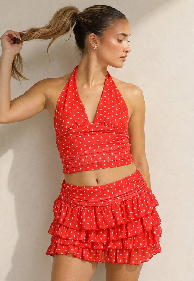 SALE30 Rode Polkadot Halter Top en Skort Set