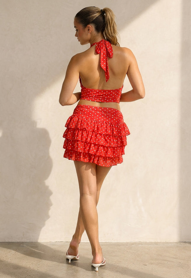 SALE30 Rode Polkadot Halter Top en Skort Set