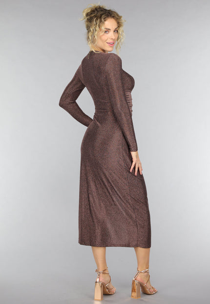 SALE30 Rosé Gouden Jurk met Hoge Hals en Twist