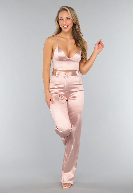 SALE30 Rosé Satin Crop Top