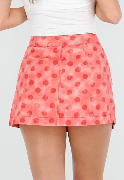SALE30 Roze Denim Rok met Rode Stippen