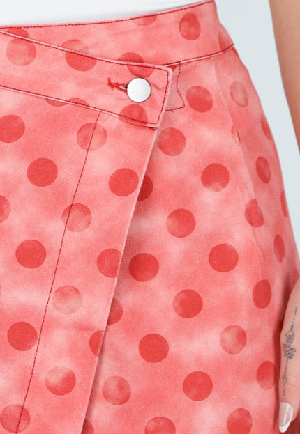 SALE30 Roze Denim Rok met Rode Stippen
