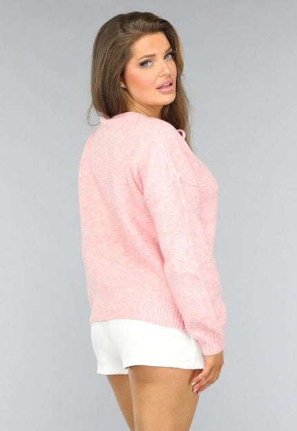 SALE30 Roze Gebreid Strikjes Vest