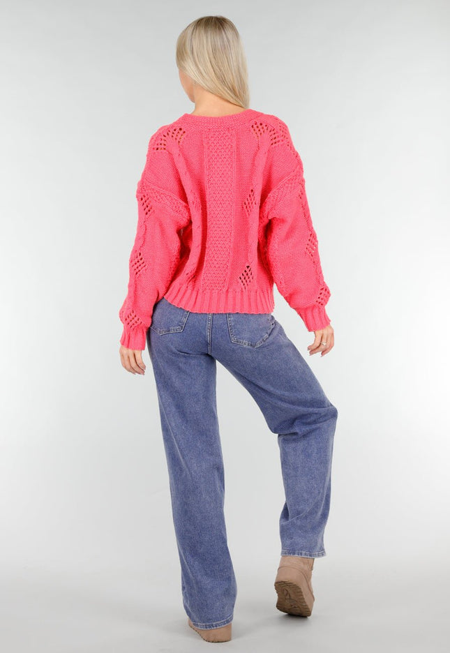 SALE30 Roze Gebreid Vest met Knopen