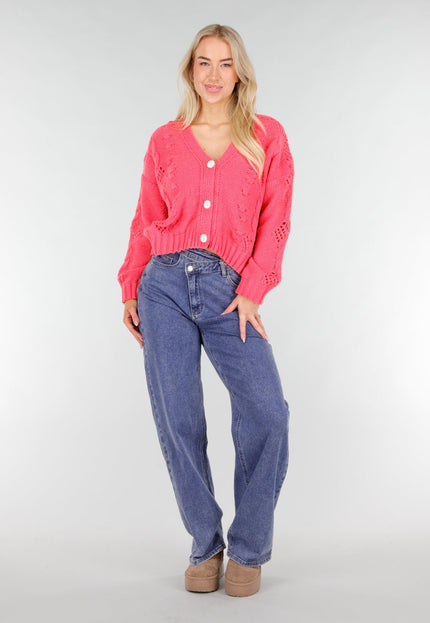 SALE30 Roze Gebreid Vest met Knopen