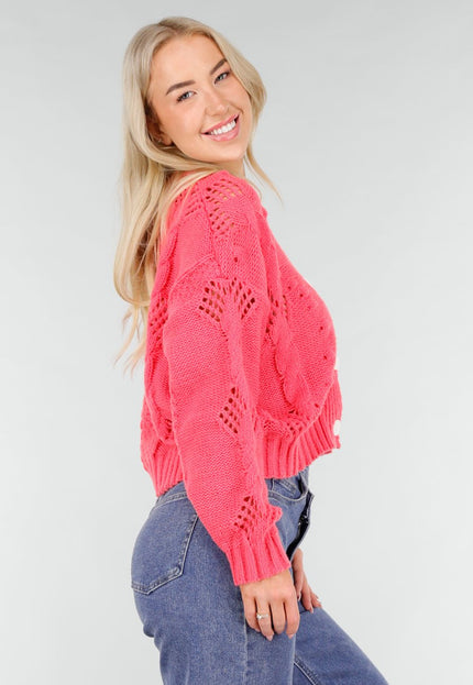 SALE30 Roze Gebreid Vest met Knopen
