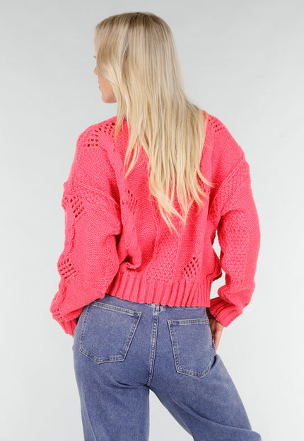 SALE30 Roze Gebreid Vest met Knopen