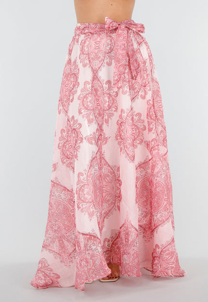 SALE30 Roze Maxi Rok met Paisley Print