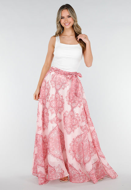 SALE30 Roze Maxi Rok met Paisley Print