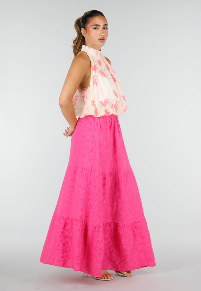 SALE30 Roze Mousseline Maxi Rok