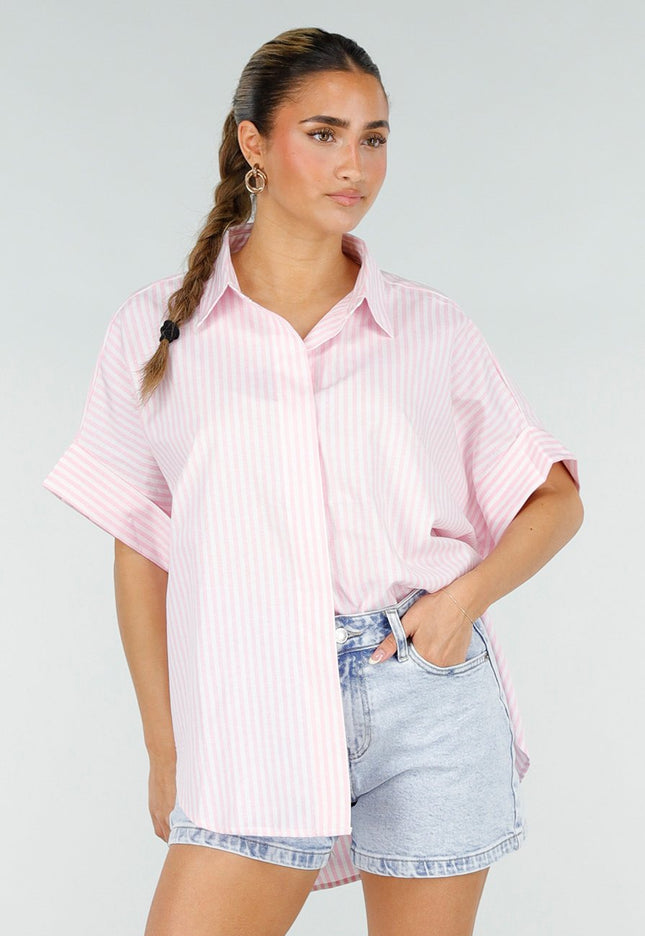 SALE30 Roze Oversized Gestreepte Blouse