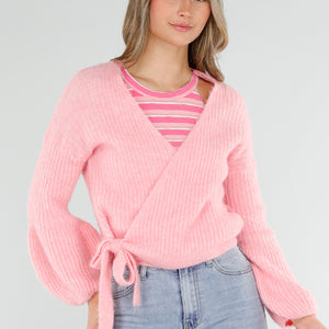 SALE30 Roze Overslag Vest met Strikdetail