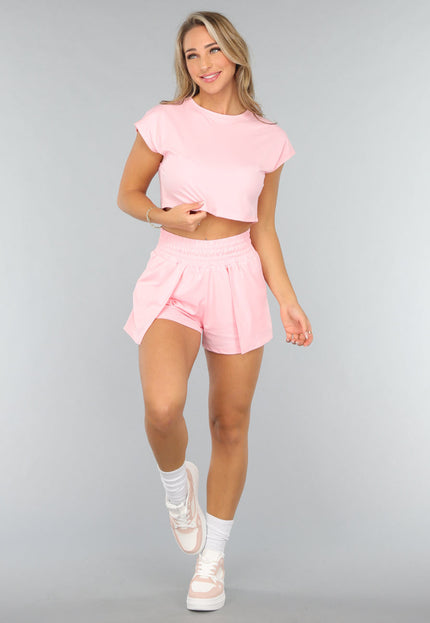 SALE30 Roze Sportieve Top met Korte Mouwen
