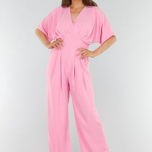 SALE30 Roze Straight Leg Jumpsuit met V-Hals