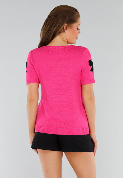SALE30 Roze Top met Strikjes en Gebreide Look