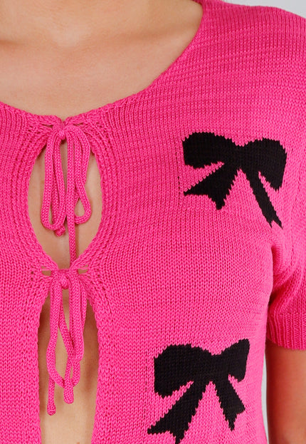 SALE30 Roze Top met Strikjes en Gebreide Look