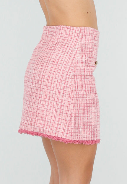 SALE30 Roze Tweed Mini Rok met Rafelrand