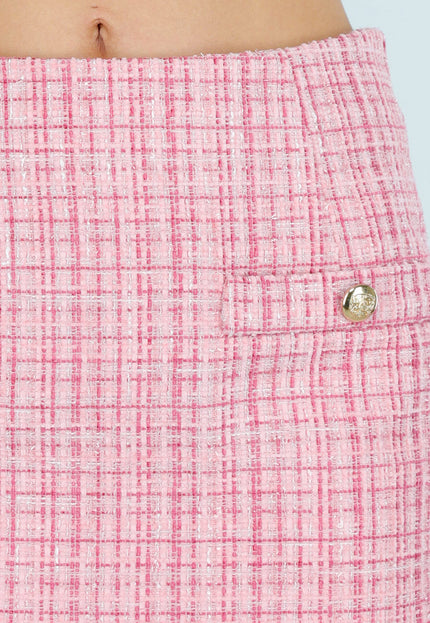 SALE30 Roze Tweed Mini Rok met Rafelrand