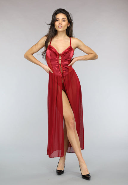 SALE30 Satijnen Rode Slipdress met Ruches