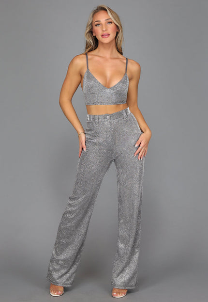 SALE30 Shiny Zilveren Triangel Crop Top