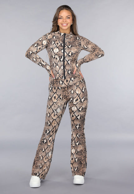 SALE30 Snake Print Stretch Set met Vestje en Flared Broek