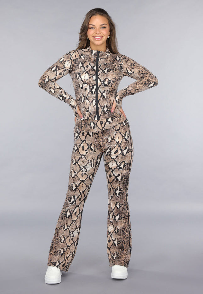 SALE30 Snake Print Stretch Set met Vestje en Flared Broek