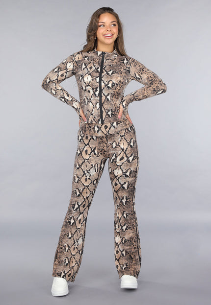 SALE30 Snake Print Stretch Set met Vestje en Flared Broek
