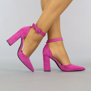 SALE30 Spitse Fuchsia Suède-Look Sandaletten