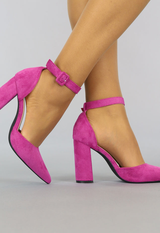 SALE30 Spitse Fuchsia Suède-Look Sandaletten
