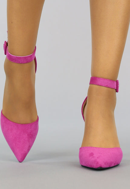 SALE30 Spitse Fuchsia Suède-Look Sandaletten