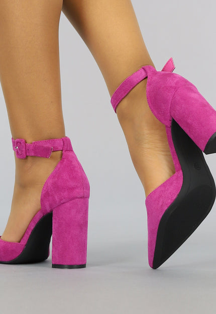 SALE30 Spitse Fuchsia Suède-Look Sandaletten