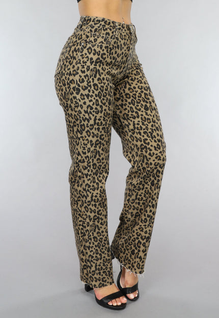 SALE30 Straight Leg Jeans met Panterprint
