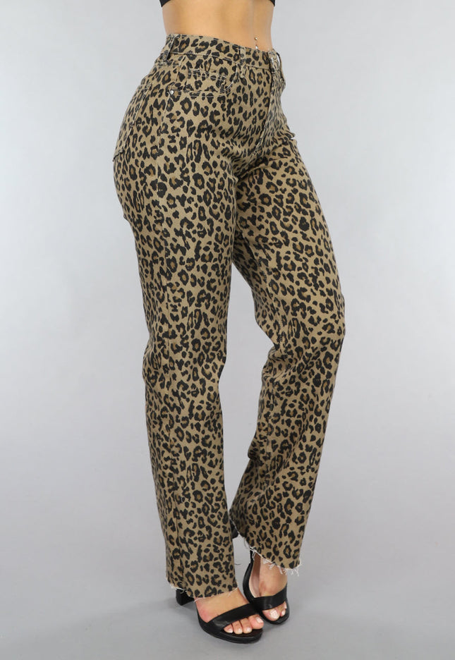 SALE30 Straight Leg Jeans met Panterprint