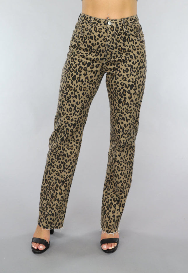 SALE30 Straight Leg Jeans met Panterprint