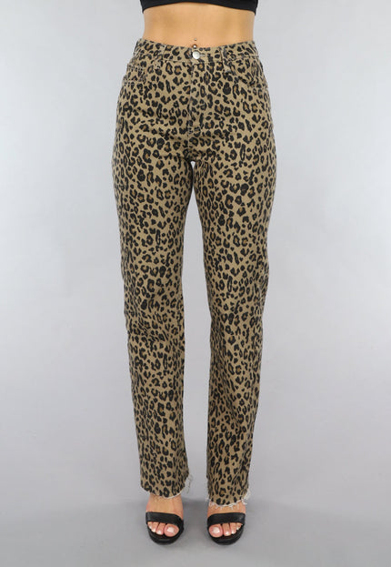 SALE30 Straight Leg Jeans met Panterprint