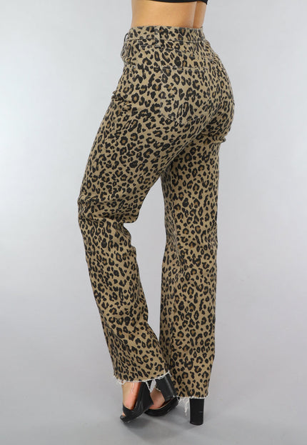 SALE30 Straight Leg Jeans met Panterprint