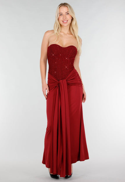 SALE30 Strapless Korset Jurk in Bordeaux