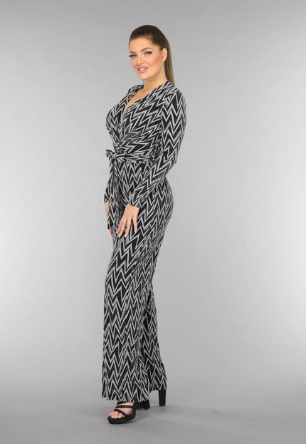 SALE30 Stretch Jumpsuit met Zilveren Zigzag Glitters
