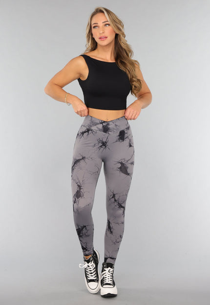 SALE30 Stretchy Gym legging met Print en Overslag Taille