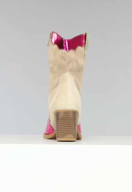 SALE30 Suèdelook Laarsjes met Roze Metallic details