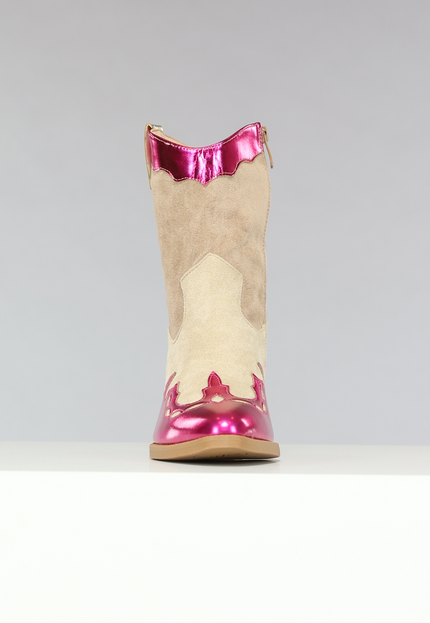 SALE30 Suèdelook Laarsjes met Roze Metallic details