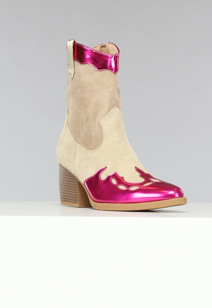 SALE30 Suèdelook Laarsjes met Roze Metallic details