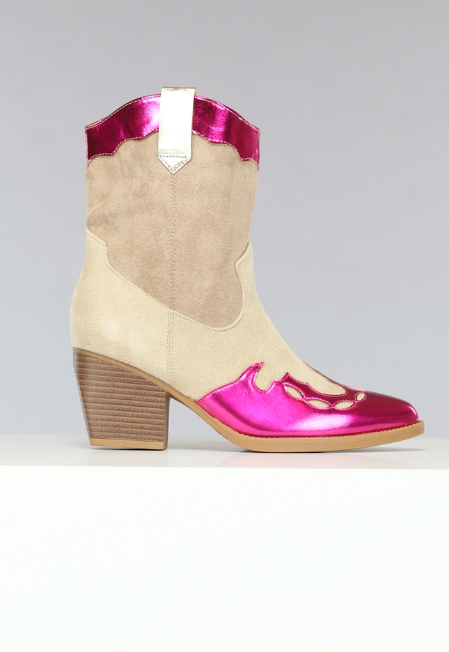 SALE30 Suèdelook Laarsjes met Roze Metallic details