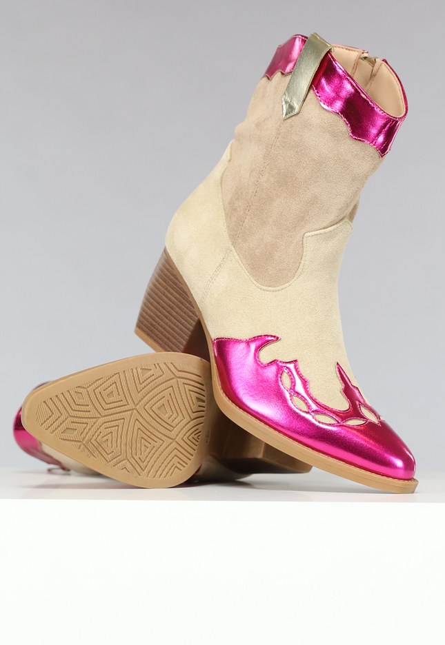 SALE30 Suèdelook Laarsjes met Roze Metallic details