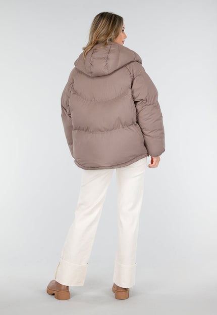 SALE30 Taupe Pufferjas met Capuchon