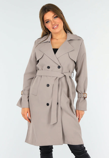 SALE30 Taupe Trenchcoat met Knoopsluiting