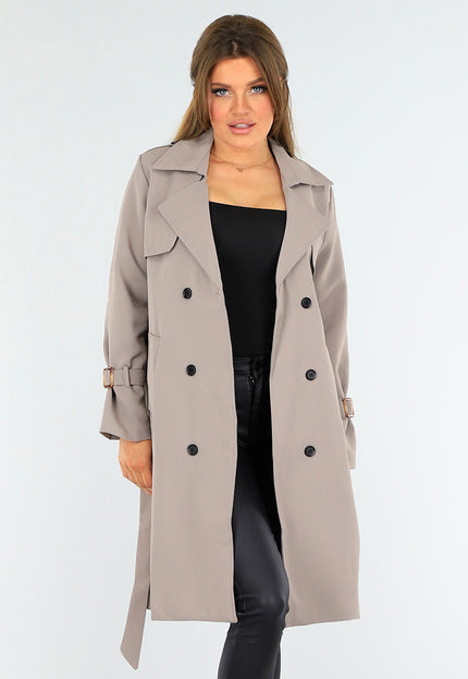 SALE30 Taupe Trenchcoat met Knoopsluiting