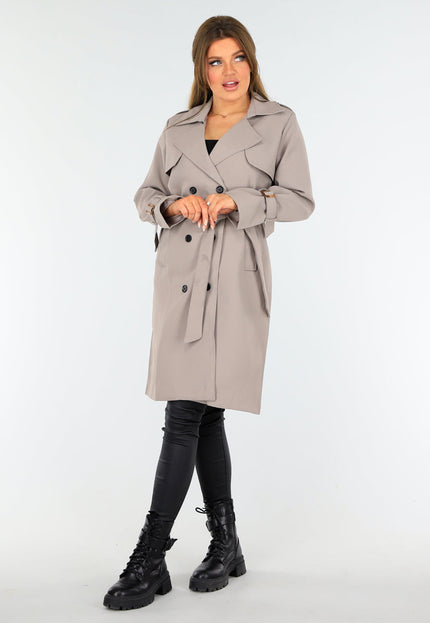 SALE30 Taupe Trenchcoat met Knoopsluiting